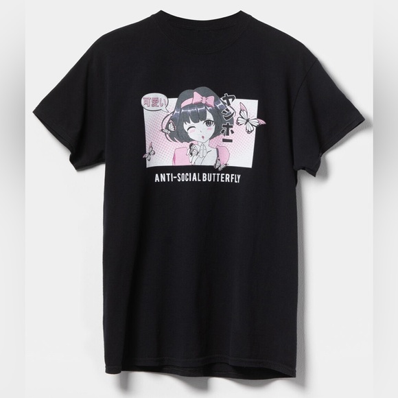 Tilly's Tops - Kawaii Anti Social Butterfly Oversized Tee size Small